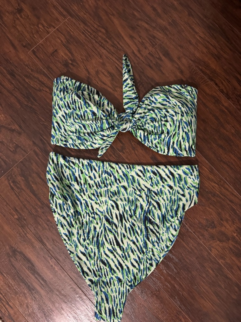 Skatie Green and Blue Patterned Bandeau Bikini Set